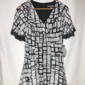 Karl Lagerfeld Paris Print Lace-Trim Tiered Dress